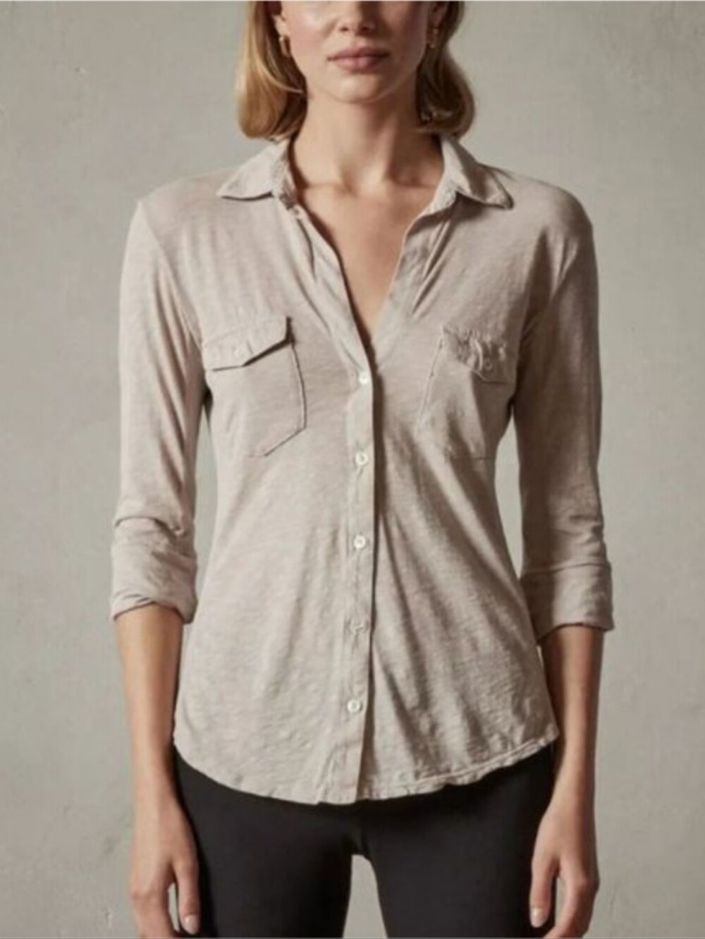 NWOT James Perse Beige Cotton Modal Utility Shirt 0 XS BACK REPAIR
